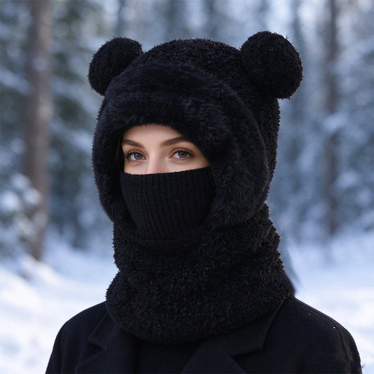 🐻 All-in-One Warmth, Cozy Full Coverage | 3-in-1 Winter Bear Hat with Scarf &amp; Mask