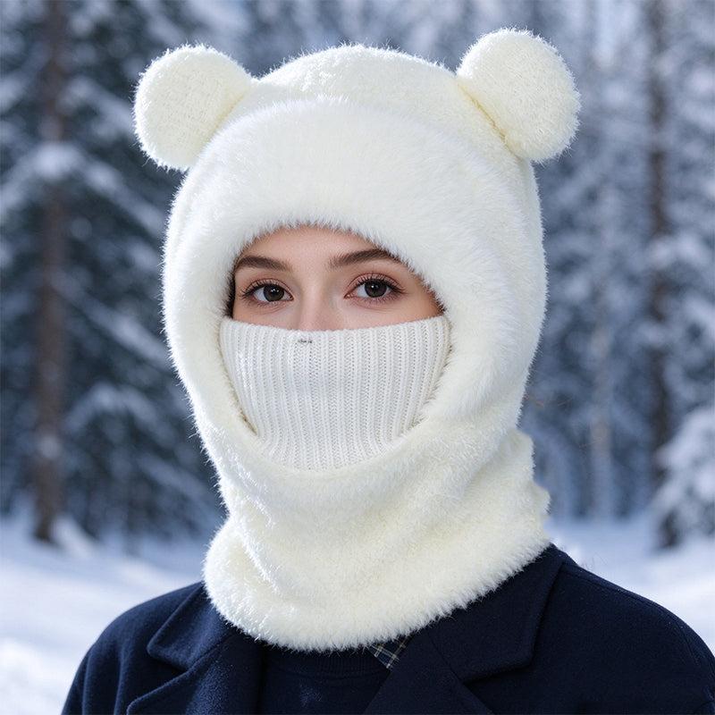 🐻 All-in-One Warmth, Cozy Full Coverage | 3-in-1 Winter Bear Hat with Scarf &amp; Mask