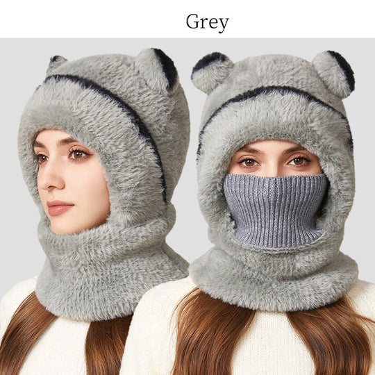🐻 All-in-One Warmth, Cozy Full Coverage | 3-in-1 Winter Bear Hat with Scarf &amp; Mask