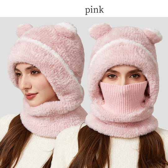 🐻 All-in-One Warmth, Cozy Full Coverage | 3-in-1 Winter Bear Hat with Scarf &amp; Mask