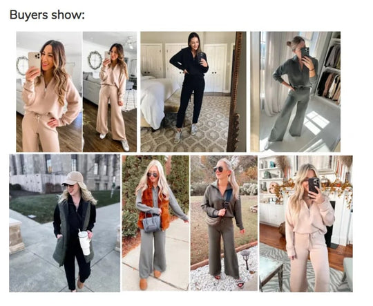 💝🔥Zeitlich begrenzter Sale – 50 % Rabatt🔥Damen-Loungeset aus 2 Teilen mit Oversize-Schnitt, halbem Reißverschluss und weitem Bein