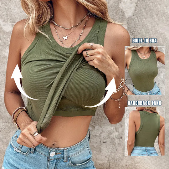 👚 50% OFF NOW! 💖 Last Day Special Price!! –Ribbed Stretchy Tank Top with Shelf Bra –  Built-in support, smoothing fit &amp; no-slip straps – perfect for layering or workouts 💪